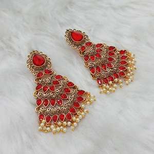 Labdhi 1312901B Maroon Austrian Stone <b>Gold</b> Plated Fine <b>Dangle</b> <b>Earrings</b> - Product Image 1