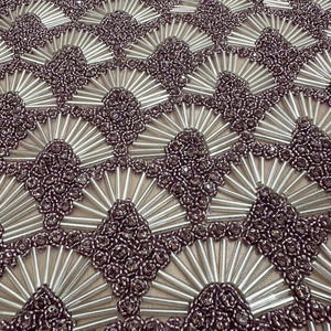 Vintage Luxury <b>Fabric</b> Art Deco Beaded Jacquard Weft Lace Embroidered Net <b>Fabric</b> with Metallic Features - Product Image 2