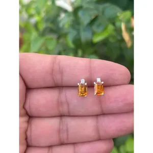 14K Gold Plated Trendy 925 <b>Silver</b> <b>Stud</b> Earrings Natural Citrine White Rose Gold; Featuring Diamond Zircon Pearl for Engagement - Product Image 1