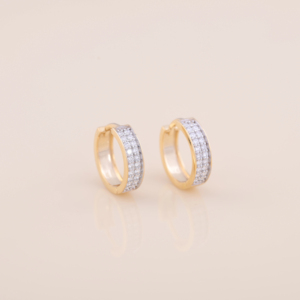 Boucles d'oreilles créoles en or jaune, blanc et rose 18 carats avec diamants de laboratoire ronds 0,35 ct micro-pavés pour femme - Product Image 1