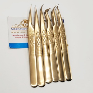 Pinzas Profesionales de Acero Inoxidable para Extensiones de Pestañas, Punta de Fibra de 45 Grados, Color Oro Plasma - Product Image 6