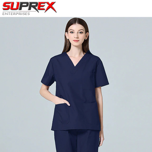 Women’s V-Neck medical <b>scrub</b> <b>set</b> with matching top and pants made from comfortable and durable fabric for nurses, hospital staff - Product Image 4