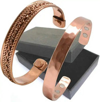 Bracelet en cuivre pur à 100 %, écologique, vintage, plaqué cuivre antique, pour femmes et hommes, avec cristaux/strass, pour soulager l'arthrite
