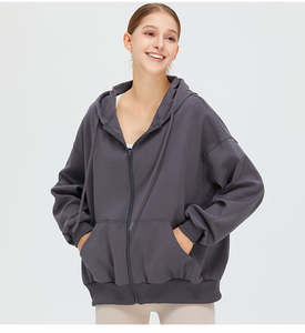 Veste de sport décontractée 100% coton pour femmes avec capuche à cordon de serrage personnalisée vente en gros de logo avant de tissage non tissé d'hiver - Product Image 4