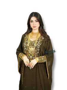 AWAIS HOUSE Zardozi Handmade Beaded Arabic Caftan Abaya Farasha Jalabiya Hijab Islamic Clothing Polyester Lightweight Long - Product Image 3
