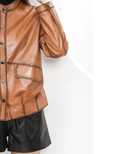 Chaqueta de cuero de napa de oveja de diseño de moda de alta calidad para mujer - Product Image 4