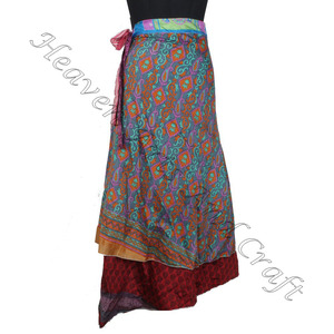 Nouveau Indien Unique Vintage Sari Double Couche Femmes Longue Longueur Magique Wrap Jupes Femmes Porter Vintage Soie Sari Longue Longueur Wrap - Product Image 5