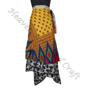 ผ้าส่าหรีผ้าไหมแบบกลับด้านได้ใหม่ชุดปาร์ตี้ชายหาดกระโปรงคลุมรอบกระโปรงผ้าไหมยาววิเศษอินเดีย - Product Image 3