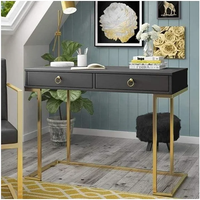 Table de toilette en marbre à deux tiroirs avec miroir en métal, finition bois massif noir et or, pour chambre, salon ou extérieur