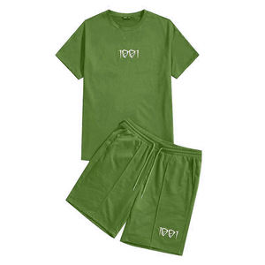 Conjunto de camiseta y pantalones cortos de algodón 100% de alta calidad para hombre Patrón sólido Ajuste regular de verano para hombre - Product Image 2