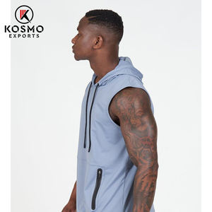 Camiseta sin mangas de algodón y LICRA para hombre, chaleco de entrenamiento de gimnasio de punto transpirable con capucha sin mangas, chaleco deportivo para correr - Product Image 2