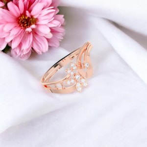 แหวนเพชรสีทองลายดอกไม้ทำจาก VVS-VS เพชรหนา10K/14K/18K E-F กะรัต0.10กะรัต - Product Image 5