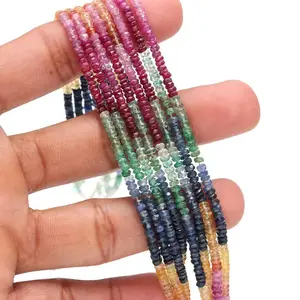 Kualitas Terbaik Natural Multi safir bulat manik-manik kalung Multi Warna faset safir manik-manik ikat grosir