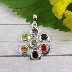 Plata de Ley 925 sólida, piedras preciosas naturales de varios colores, colgante hecho a mano al por mayor, joyería de plata, colgante de plata sólida - Product Image 3