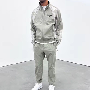 Chaqueta y pantalón con cremallera, chándal cortavientos con hombros caídos y logotipo personalizado de nailon pesado 100% para hombre - Product Image 2