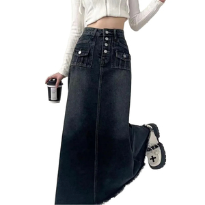 2025 New High-Waisted Casual A-Line Skirt Denim Design Slimming <b>All</b>-<b>In</b>-<b>One</b> Commuter Button Dress - Product Image 1