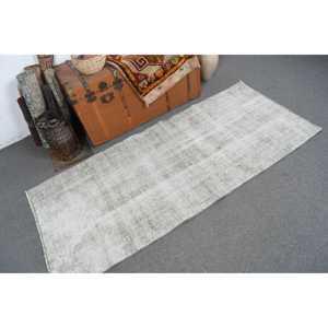 Tapis turc 2,7x6,2 pieds, gris et blanc, bordé de laine, tapis vintage - Product Image 1