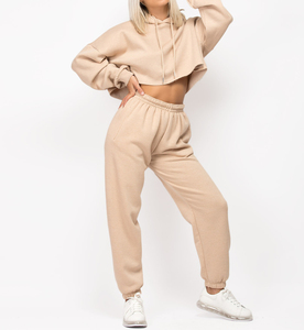 Vente en gros logo personnalisé survêtement décontracté à manches longues ensemble de pantalons cardigan en coton pour femmes ensemble de survêtements pull en tricot 2 pièces - Product Image 2