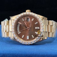Reloj de Lujo de Acero Inoxidable con Esfera de Chocolate, Color Rosa, Cristal Analógico, Automático, Estilo Hip Hop, con Diamantes Cultivados en Laboratorio, Solo Bisel con Incrustaciones