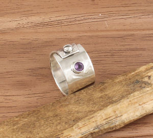Vente en gros d'anneaux en argent sterling 925 avec pierre naturelle améthyste, pierre précieuse, faits à la main, bande large, idée de cadeau de mariage pour femmes - Product Image 6