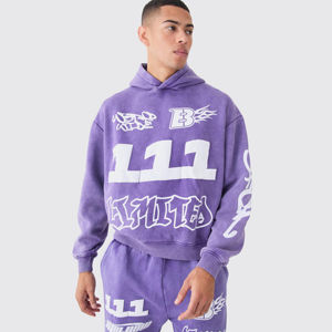 Vente la plus chaude lavage à l'acide pull hommes à capuche bas évasé pantalon lourd partout impression survêtements grande taille vêtements d'hiver - Product Image 1