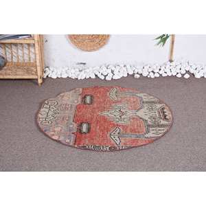 Alfombra turca Vintage de 3,1x3,1 pies, diseño de retazos rojo y Beige, tejido plano, respaldo de látex de lana, patrón de rompecabezas de pasillo rectangular de 10mm - Product Image 2