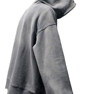 Sudaderas con capucha personalizadas bordadas hombres personalizados Rhinestone Sudadera con capucha doble cremallera con capucha de peso pesado de alta calidad Sun Faded Wash sudaderas - Product Image 3