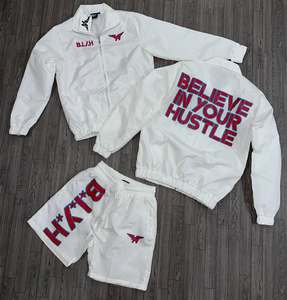 Pantalones cortos con cremallera de dos piezas con impresión personalizada y conjuntos de chaqueta de manga larga, pantalones cortos cortavientos de nailon y poliéster, conjunto de chándal para hombre - Product Image 2