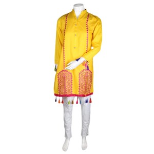 Traje de Algodón de 2 Piezas Bordado para Mujer - Amarillo - Product Image 2