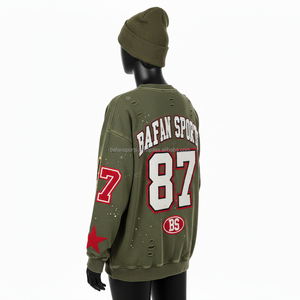 Sweat-shirt oversize pour femme en molleton épais et doux, couleur olive, avec broderie et patchwork, design personnalisé avec logo, sweat-shirts respirants pour femme - Product Image 5