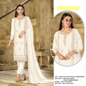 Heavy Georgette semicosido para mujer, fiesta para adultos, Salwar Kameez, estampado brillante, bordado con trabajo Khatli, secado rápido, todas las estaciones - Product Image 5