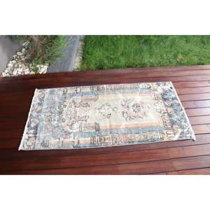 Alfombra de 2.3x4.6 pies, Alfombra Turca Vintage, Alfombra Oriental de Lana Azul y Blanca - Product Image 3