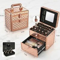 Trousse de Maquillage de Voyage Luxe Or Rose avec Miroir et Tiroir, Boîte à Bijoux Verrouillable en Aluminium pour Professionnels