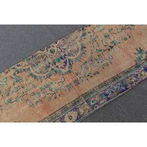 Alfombra Vintage Estilo Runner, Alfombra Turca de 2.5x8.7 pies, Alfombra de Lana Azul con Diseño Floral - Product Image 4