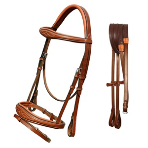 Cabalgata de cuero genuino para montar a caballo, filete duradero, brida inglesa, corona de alta calidad, diseñador elegante cosido con Riendas de goma - Product Image 3