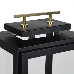 Lanternes à bougies en métal et verre de couleur noire New Look avec poignée en laiton doré pour la décoration de mariage à la maison disponible à bas prix - Product Image 2