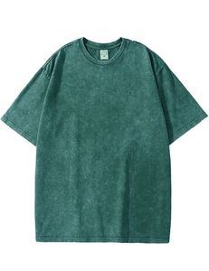 T-shirt en coton lavé olive pour homme, manches courtes, col rond, coupe ample, couleur unie, jersey décontracté - Product Image 4