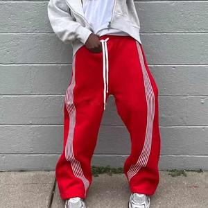 Pantalones de chándal para hombre con cordón de línea y logotipo bordado personalizado, pantalones de chándal de pierna recta ancha holgados de peso pesado, pantalones de chándal Acampanados para hombre - Product Image 3