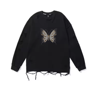 Sweatshirts en détresse dernier style pour hommes avec strass Services OEM 100% coton motif solide pour col rond d'hiver - Product Image 3