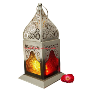 Stylish Moroccan Style Gold Metal Lantern With Blue Handmade Decorative Candle Holder For Home Decor And Ramadan Decoration - Product Image 6