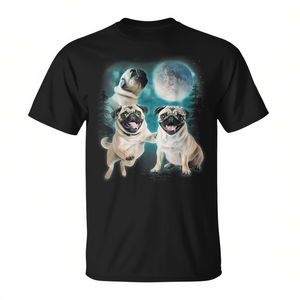 Camiseta con diseño de tres Pug Howl At Moon Space, diseño para amantes de los perros, color negro, unisex, talla para adultos - Product Image 2