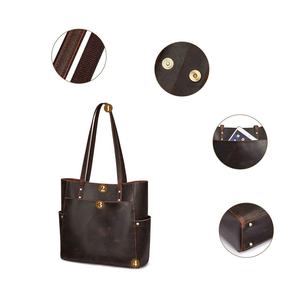 Sac fourre-tout de luxe en cuir véritable pour ordinateur portable, grande capacité, unisexe, pour le bureau - Product Image 4