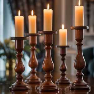 Juego de Portavelas de Madera de Nogal Pulida Sólida de Lujo, Centro de Mesa Artesanal para Decoración de Bodas y Hogar Elegante, Estilo Clásico - Product Image 1