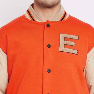 Veste bomber varsity pour homme, en laine, manches en cuir, col montant, légère, boutons, design à patch - Product Image 6