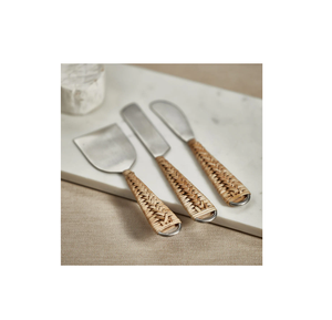 Nuevo excelente juego de queso de acero inoxidable de ratán, juego de rebanador de queso pulido con espejo de plata, venta al por mayor de fábrica más vendida - Product Image 1