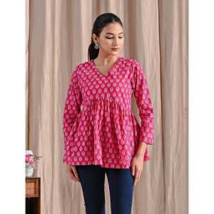Rani Jaipuri Breathable Block Printed Cotton Peplum <b>Top</b> - Product Image 1