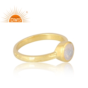 Latest Trendy 925 Sterling Silver 18K Gold Plated Natural Rainbow <b>Moon</b> Stone Gemstone <b>Ring</b> Demi Fine Jewelry Manufacturer - Product Image 4