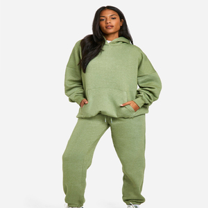 Elson Sports Manufacture 100% Cotton Custom Zip Acid Wash Hoodie Joggers Chándal de terciopelo de dos piezas para mujer - Product Image 1