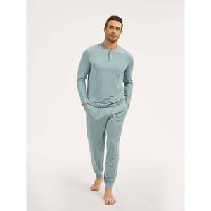 Conjunto de Pijama Largo Henley Térmico de Franela y Felpa de Lujo para Hombre, Tallas Grandes, Estampado Invernal, Personalizado Premium - Product Image 1