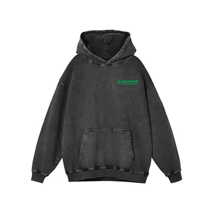 Plus haute qualité kangourou poche Logo imprimé sweats à capuche saison d'hiver à capuche Vintage pierre lavé français Terry sweats à capuche pour hommes - Product Image 1